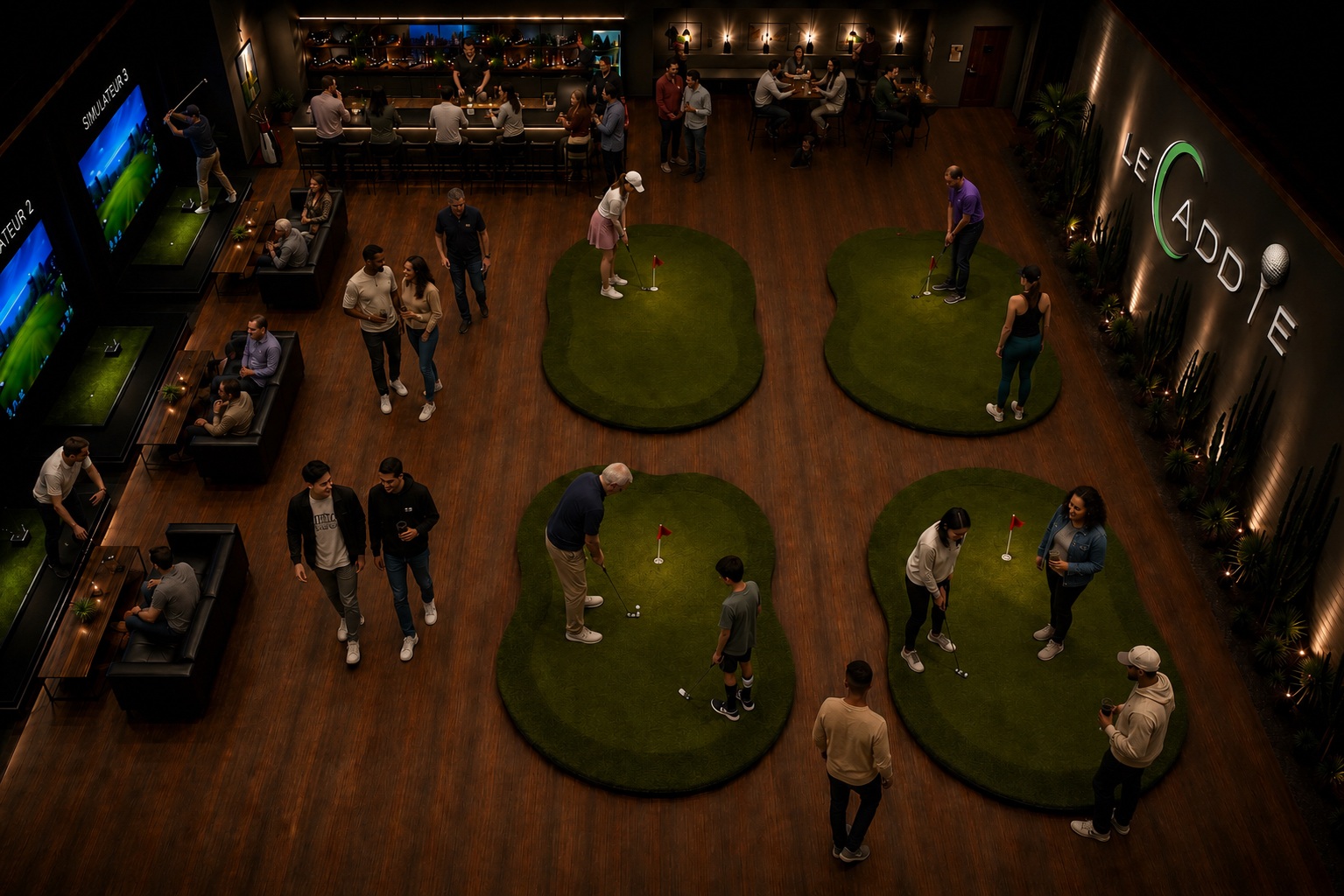 Concept de simulateurs et lounge Le Caddie